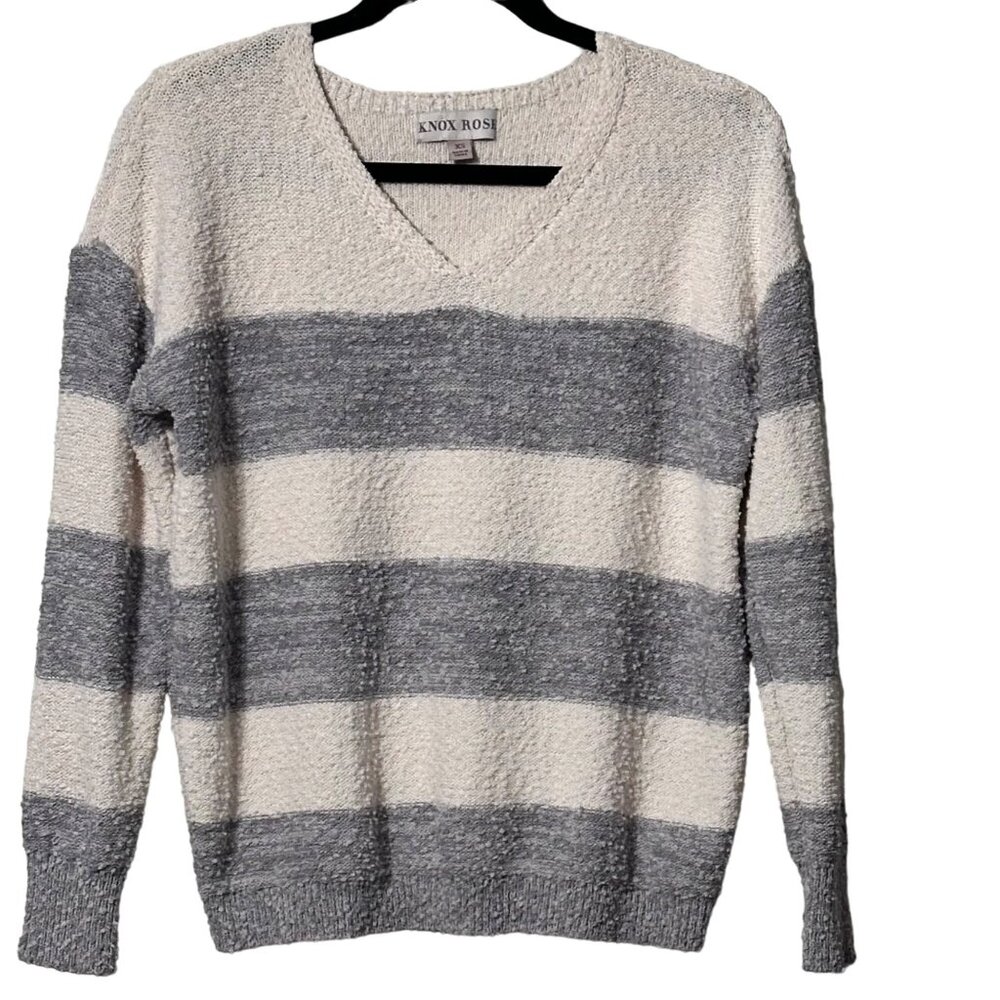 Knox Rose Womens V-Neck Striped Sweater  Size XS